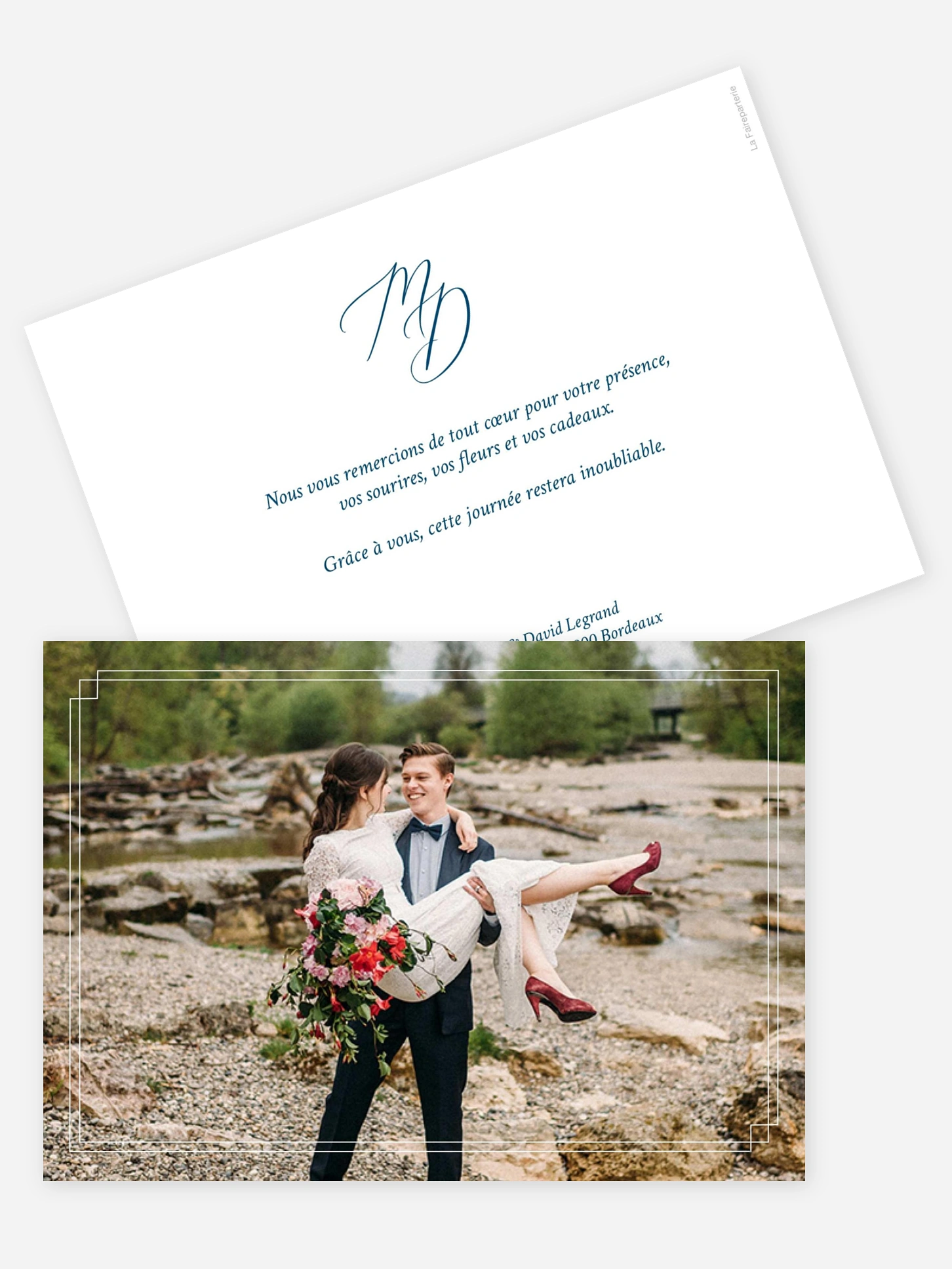 Carte de remerciements Reflets de noces