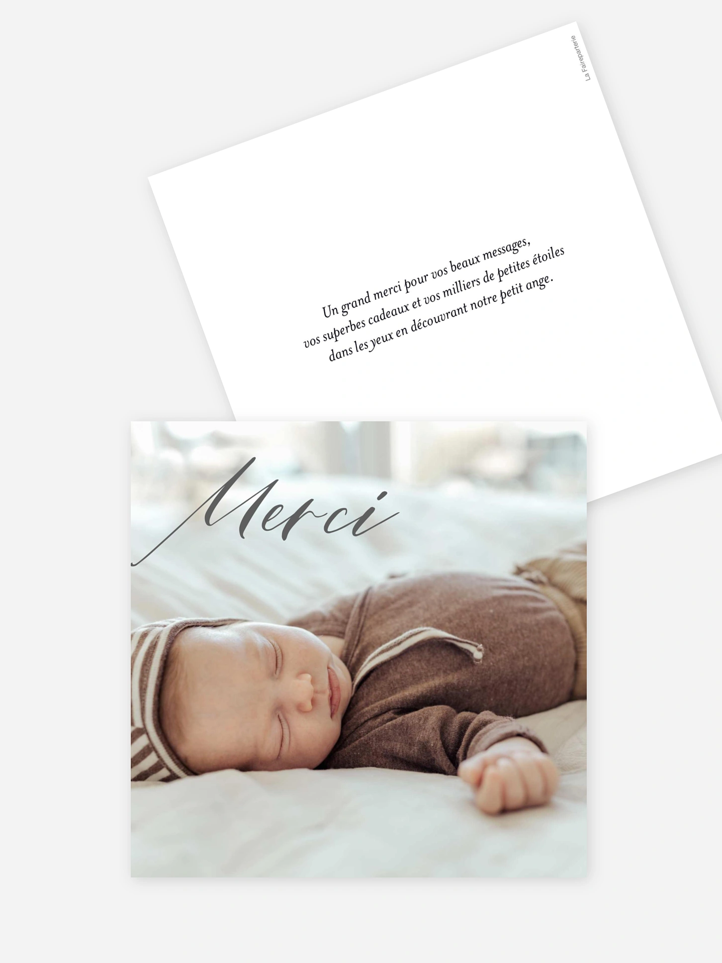 Carte remerciement naissance Plume élégante