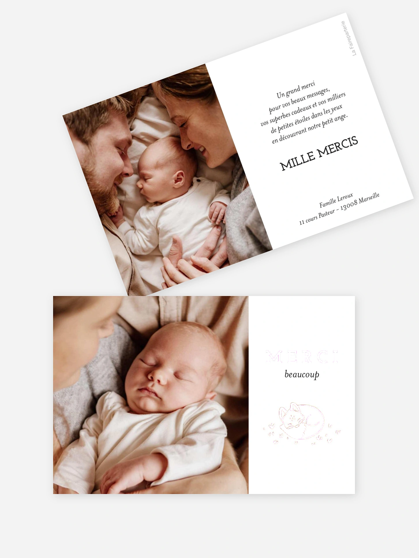Carte remerciement naissance Doux renard