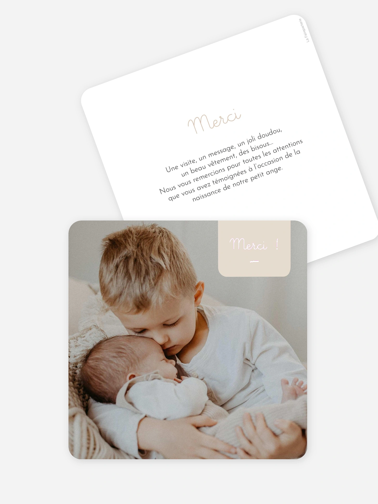 Carte remerciement naissance Cœur pastel