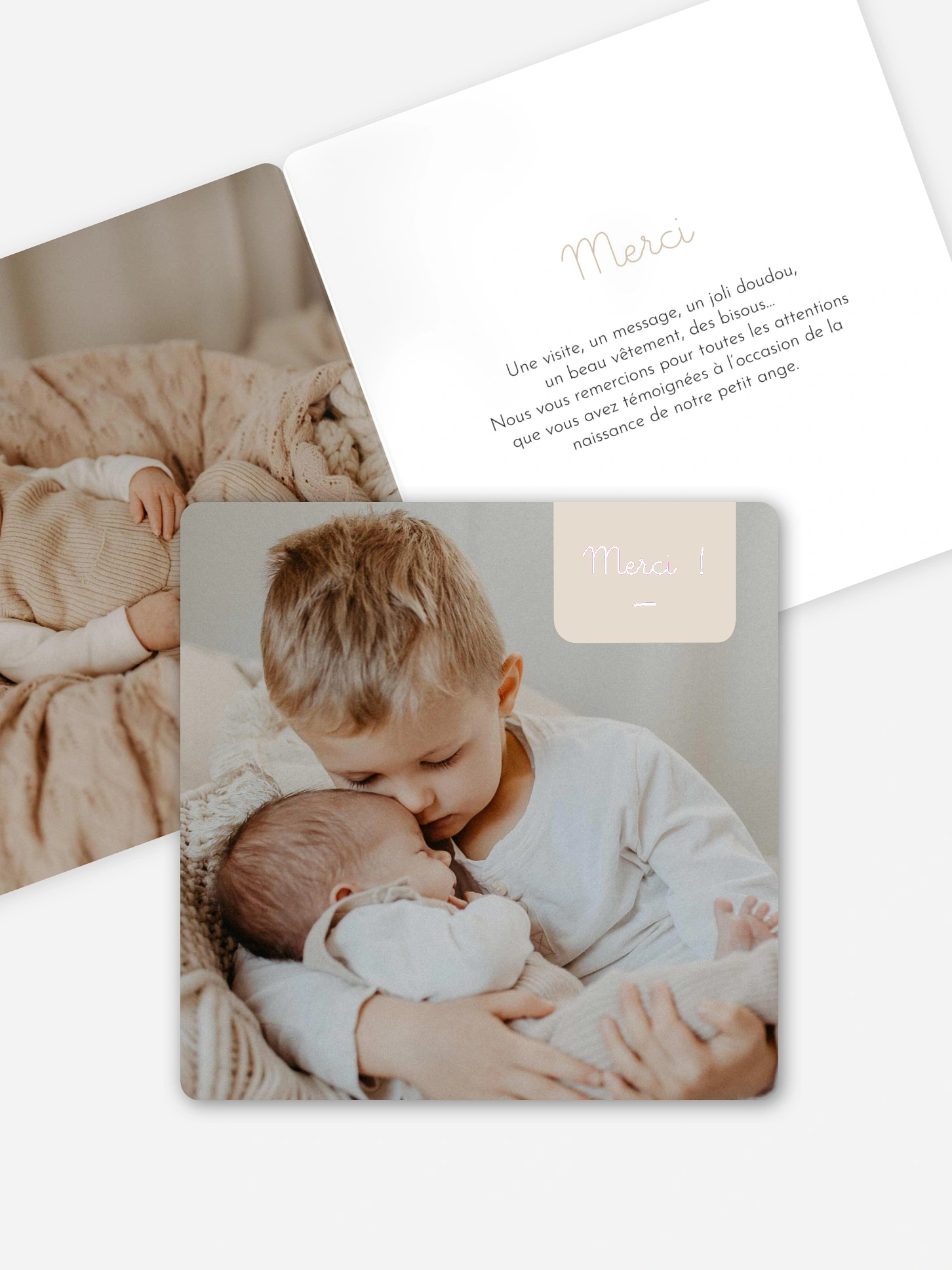 Carte remerciement naissance Cœur pastel