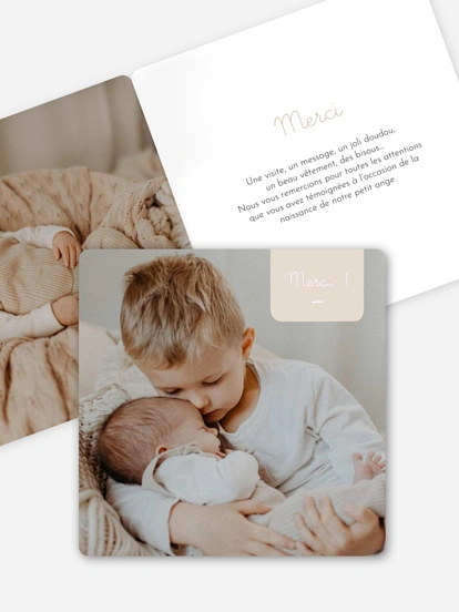 Carte remerciement naissance Cœur pastel