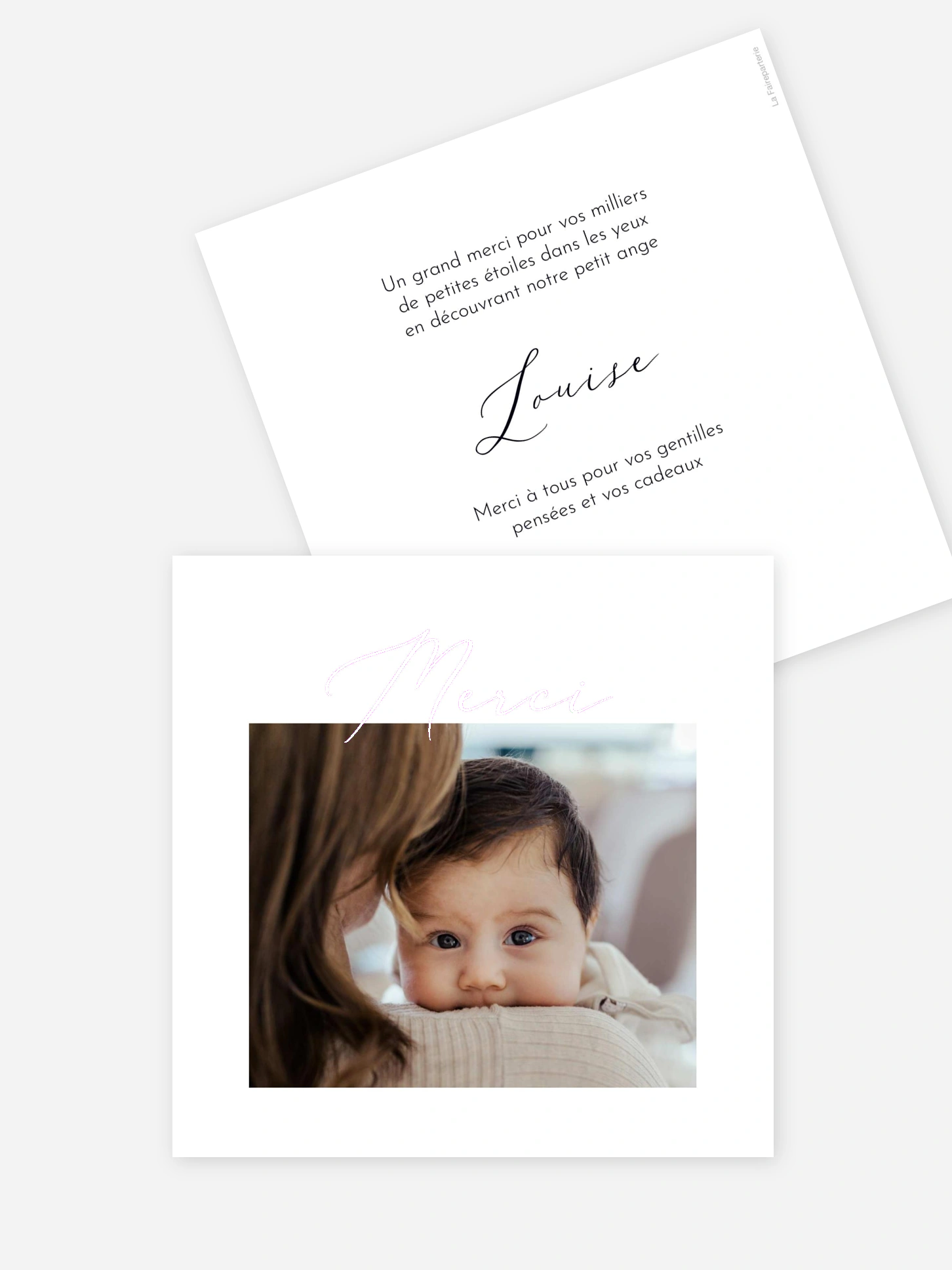 Carte remerciement naissance Douce écriture