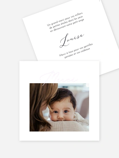 Carte remerciement naissance Douce écriture