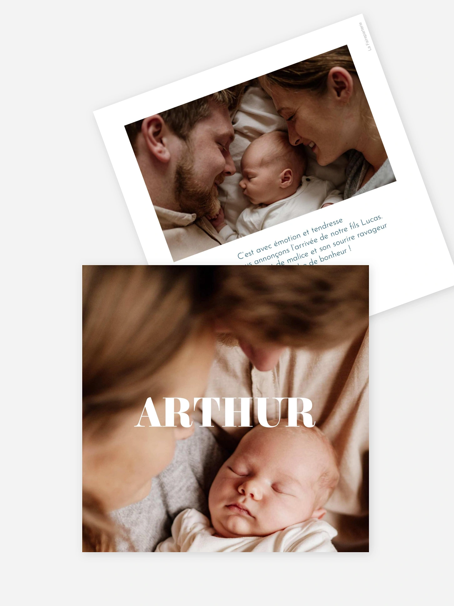Carte remerciement naissance Douces initiales