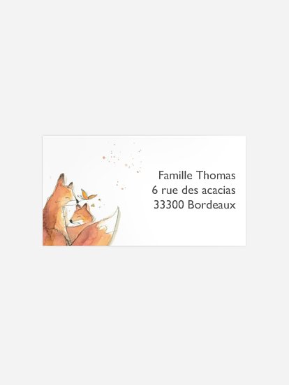 Étiquette destinataire naissance Famille renard