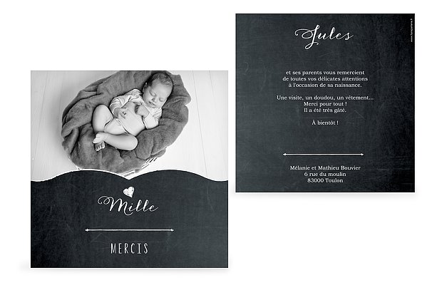 Carte remerciement naissance Ardoise