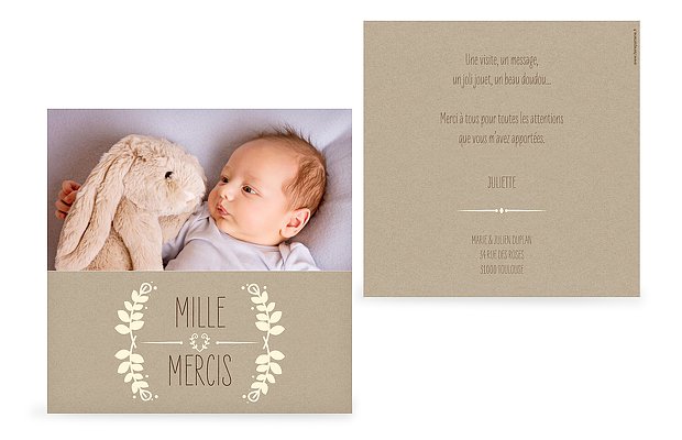 Carte remerciement naissance Effet kraft