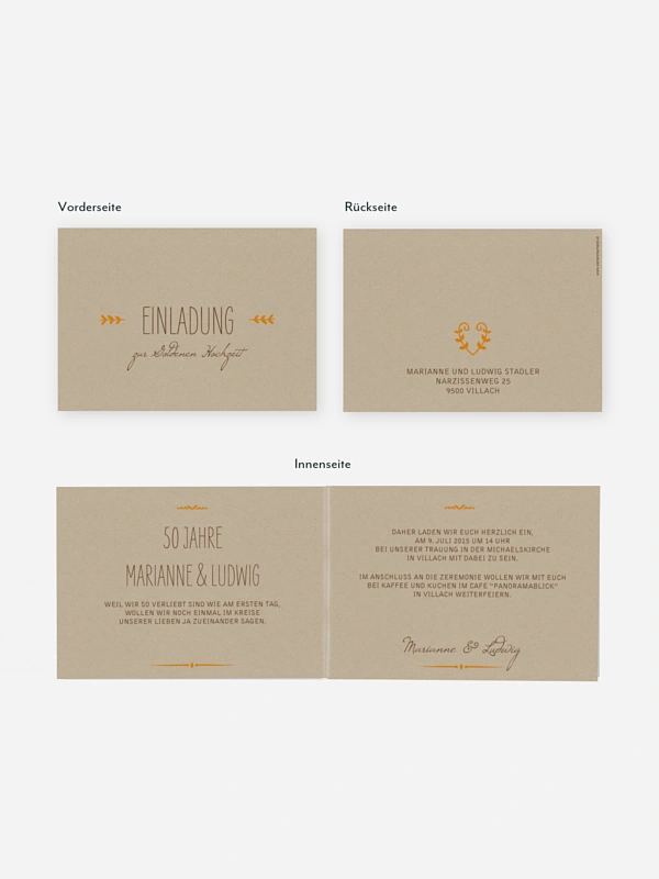 Einladung zur Goldenen Hochzeit Rustic Love