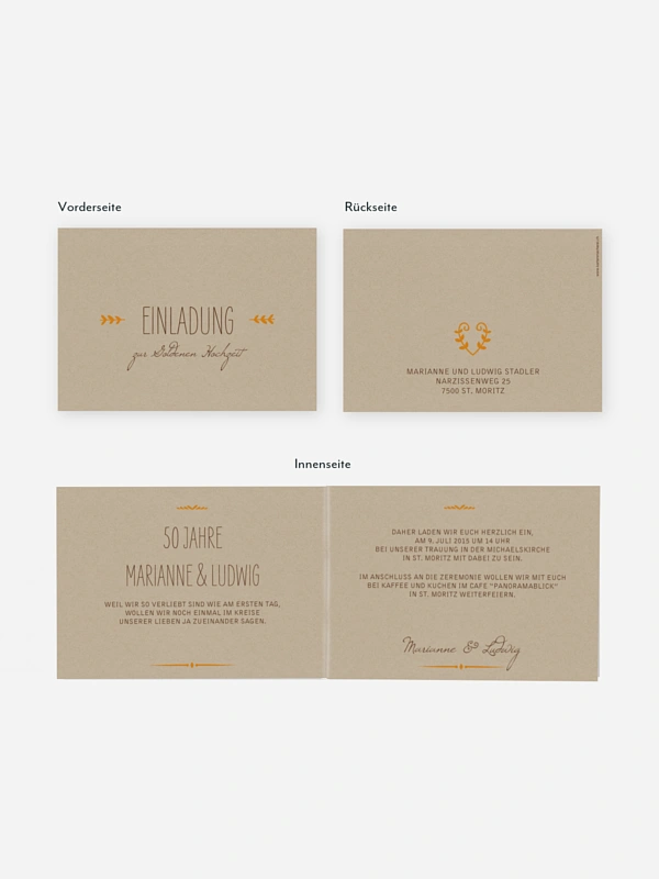Einladung zur Goldenen Hochzeit Rustic Love