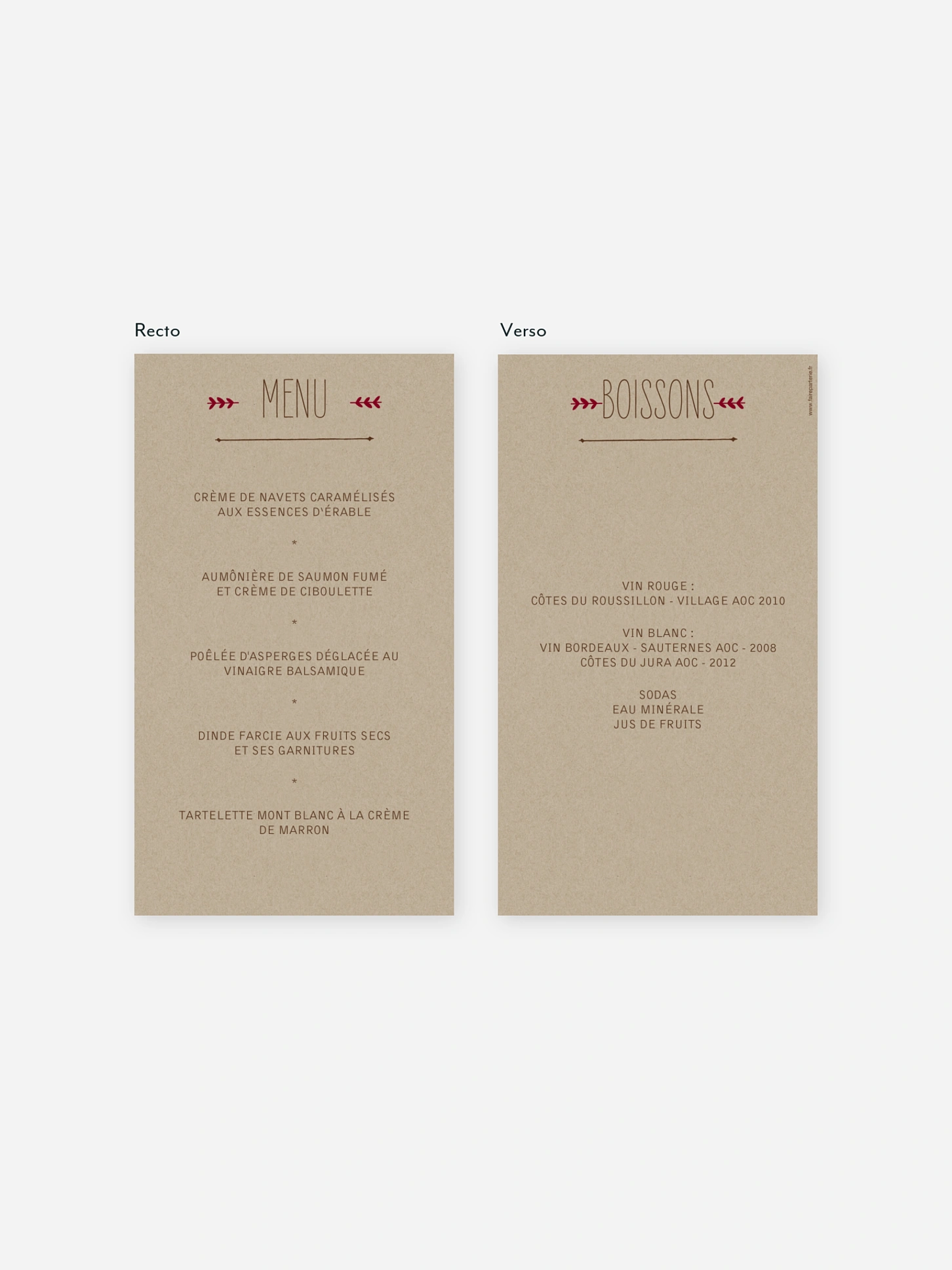 Menu mariage Rustic Love