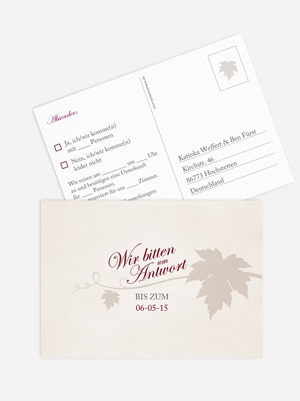Antwortkarte Hochzeit Weinlaub