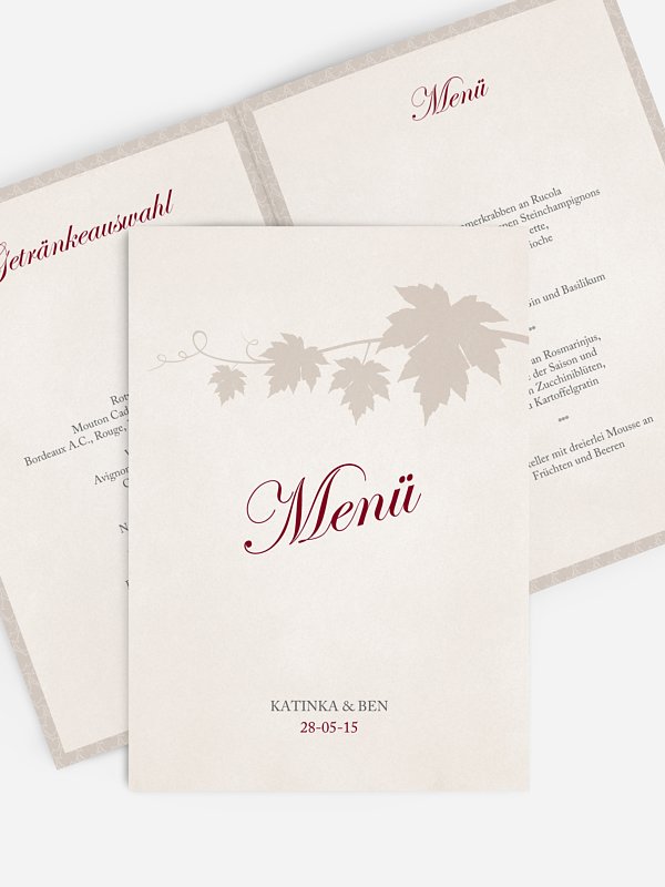 Menükarte Hochzeit Weinlaub