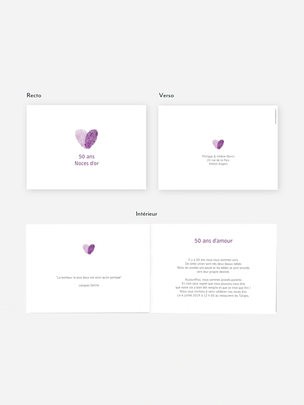 Invitation anniversaire mariage 50 ans Empreinte du coeur