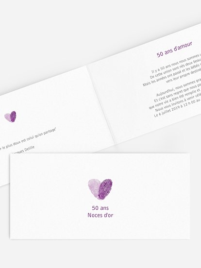Invitation anniversaire mariage 50 ans Empreinte du coeur