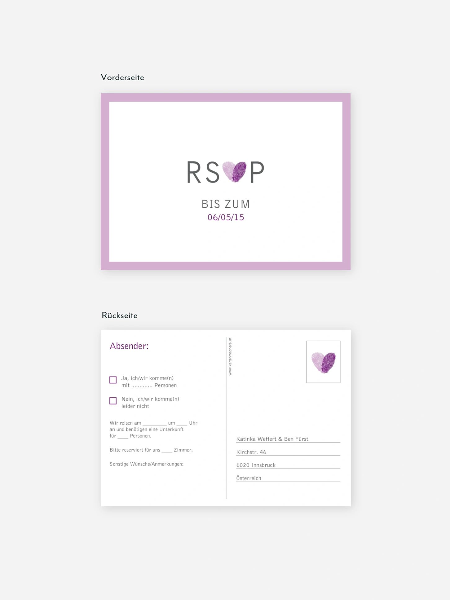 Antwortkarte Hochzeit Fingerprint
