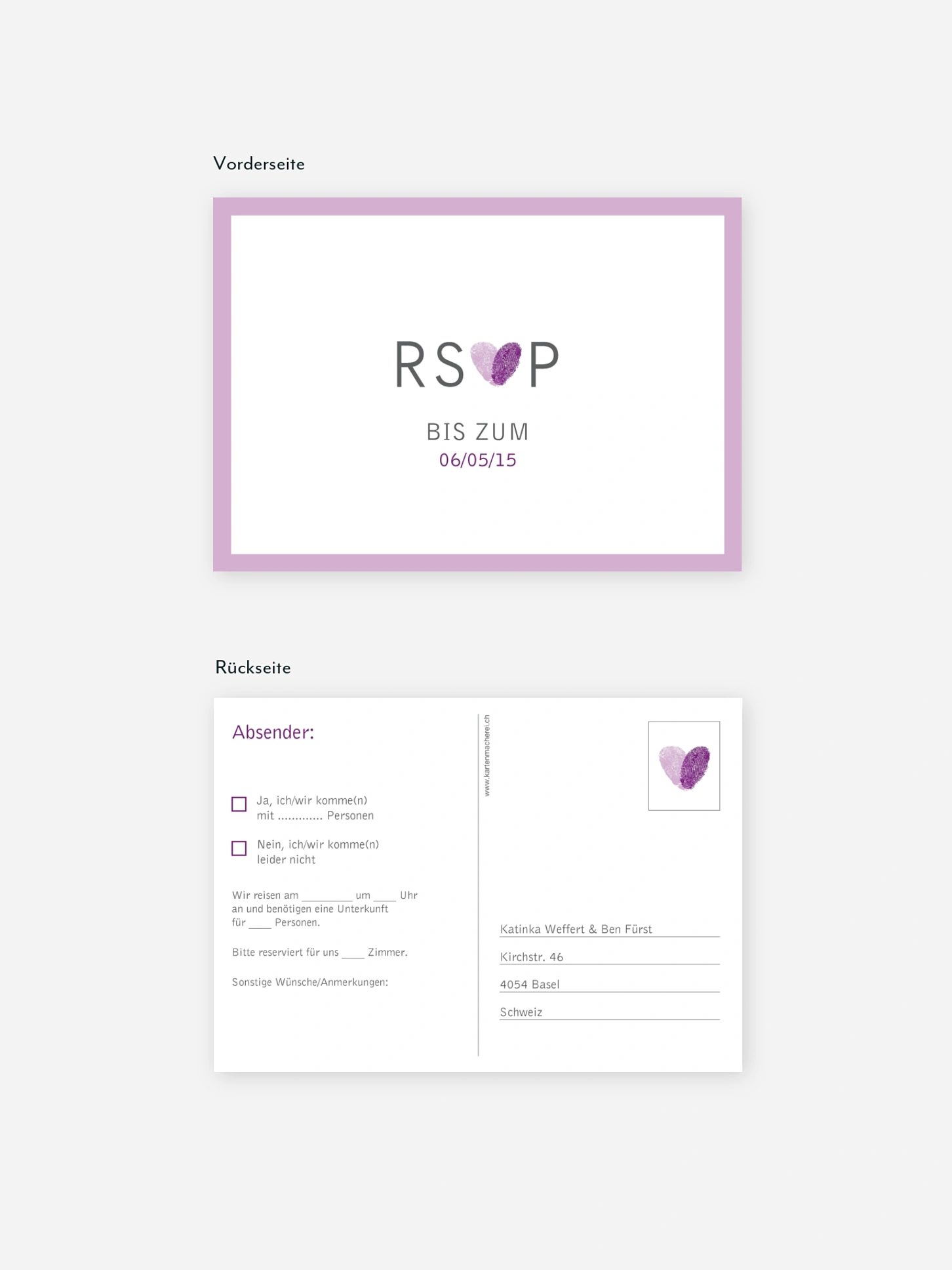 Antwortkarte Hochzeit Fingerprint