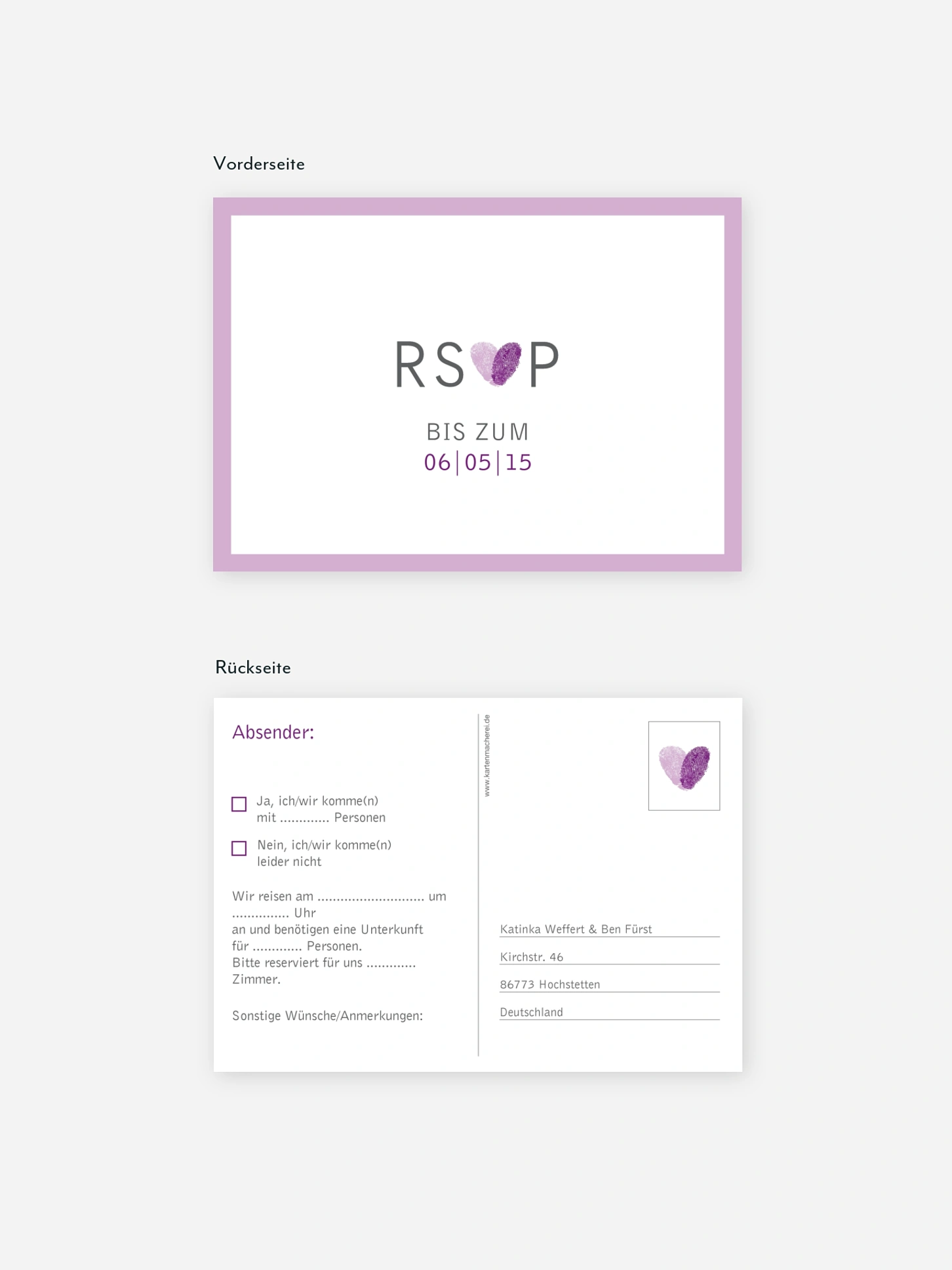 Antwortkarte Hochzeit Fingerprint