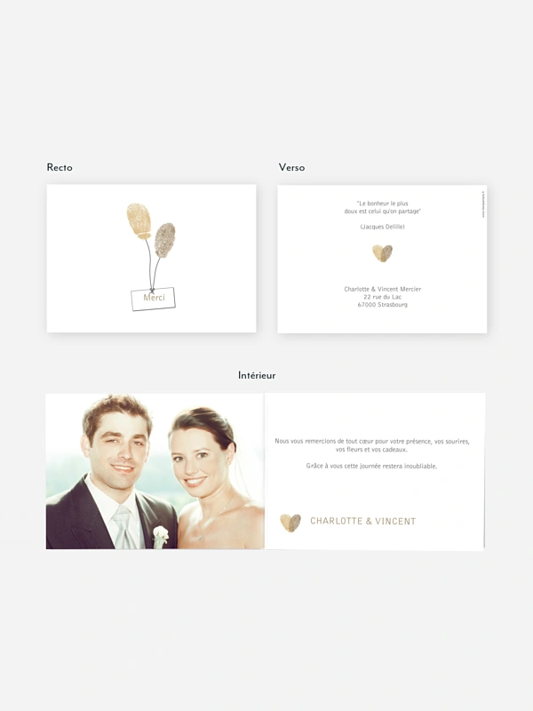Carte de remerciements Empreinte du coeur