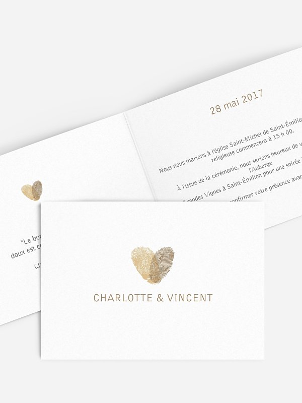 Faire-part mariage Empreinte du coeur