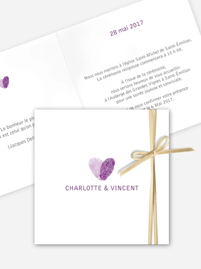 Faire-part mariage Empreinte du coeur