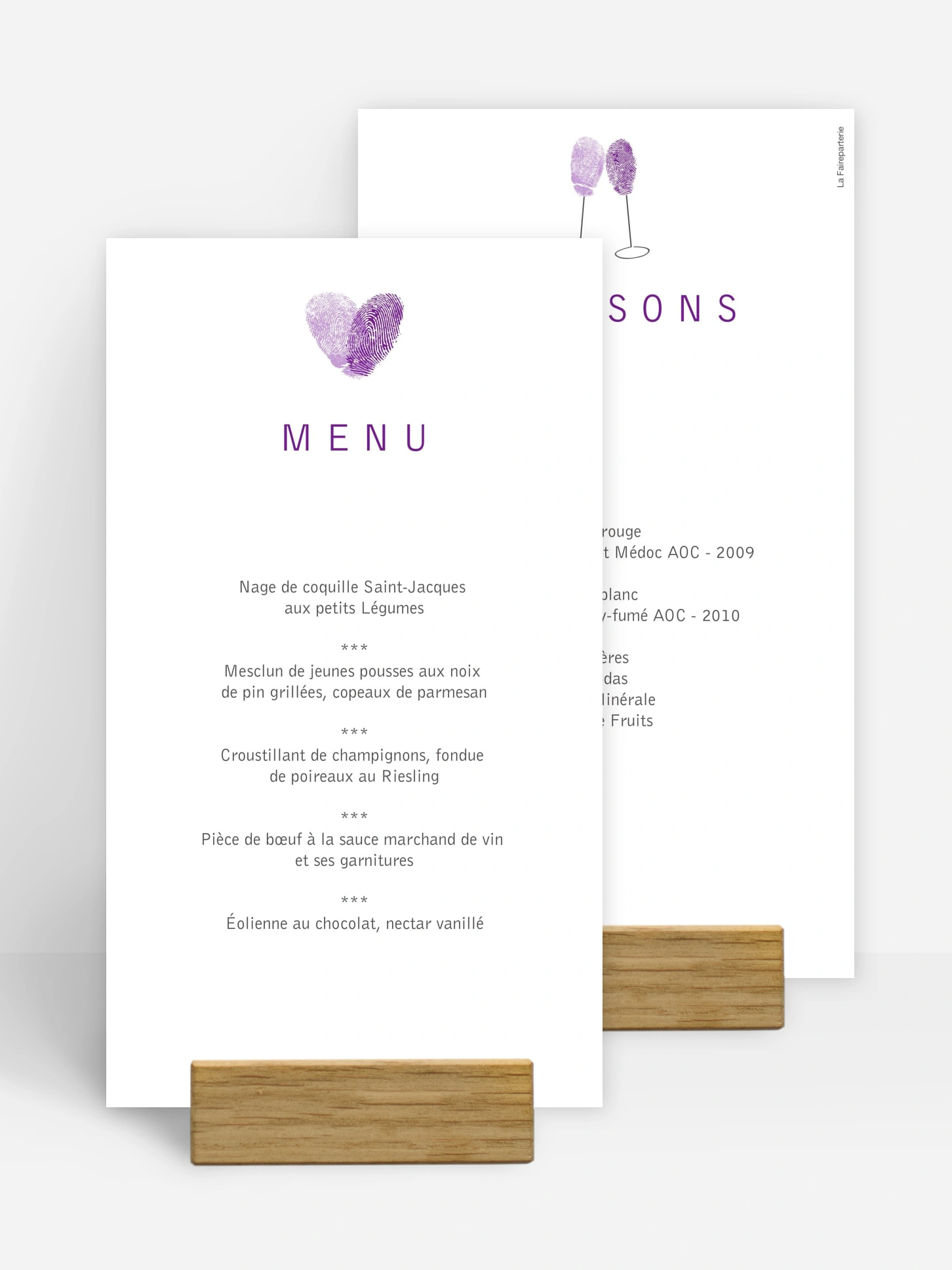 Menu mariage Empreinte du coeur