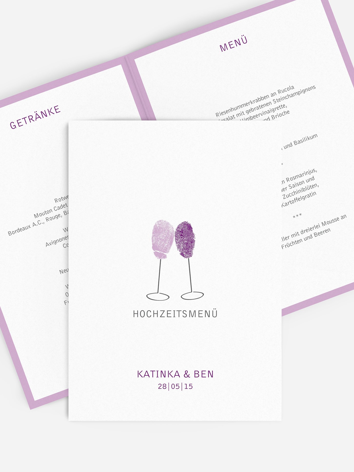 Menükarte Hochzeit Fingerprint