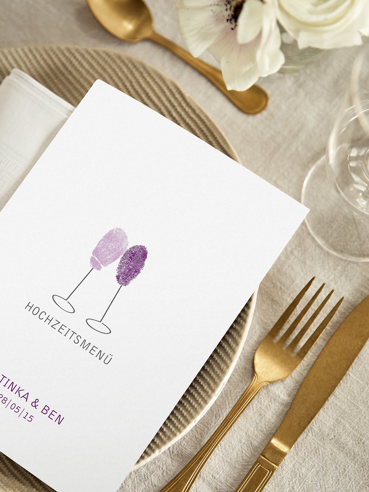 Menükarte Hochzeit Fingerprint