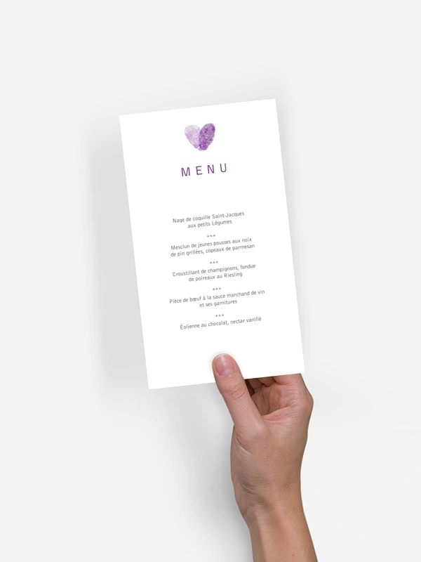 Menu mariage Empreinte du coeur