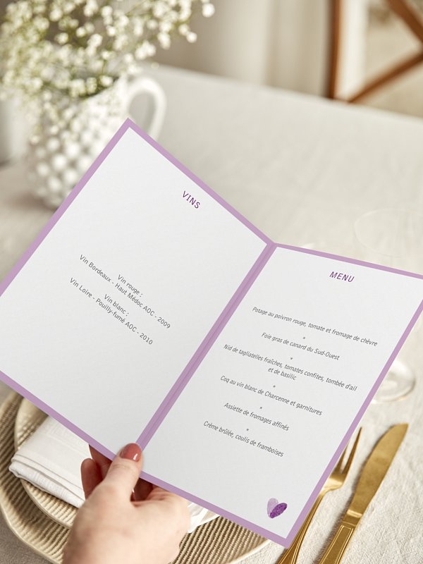 Menu mariage Empreinte du coeur