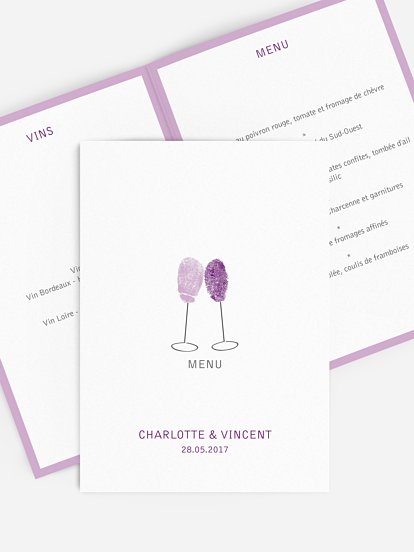 Menu mariage Empreinte du coeur