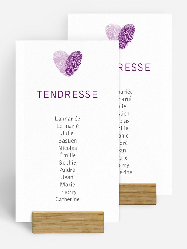 Nom de table mariage Empreinte du coeur