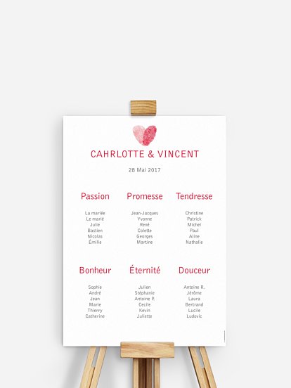 Poster plan de table mariage Empreinte du coeur