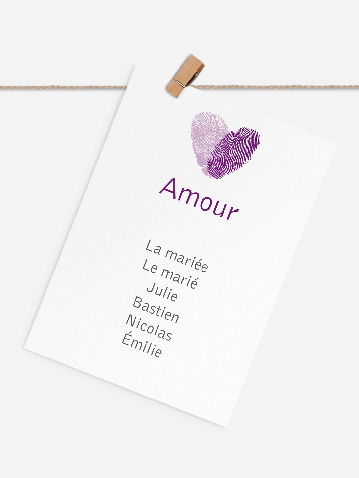 Cartons plan de table mariage Empreinte du coeur