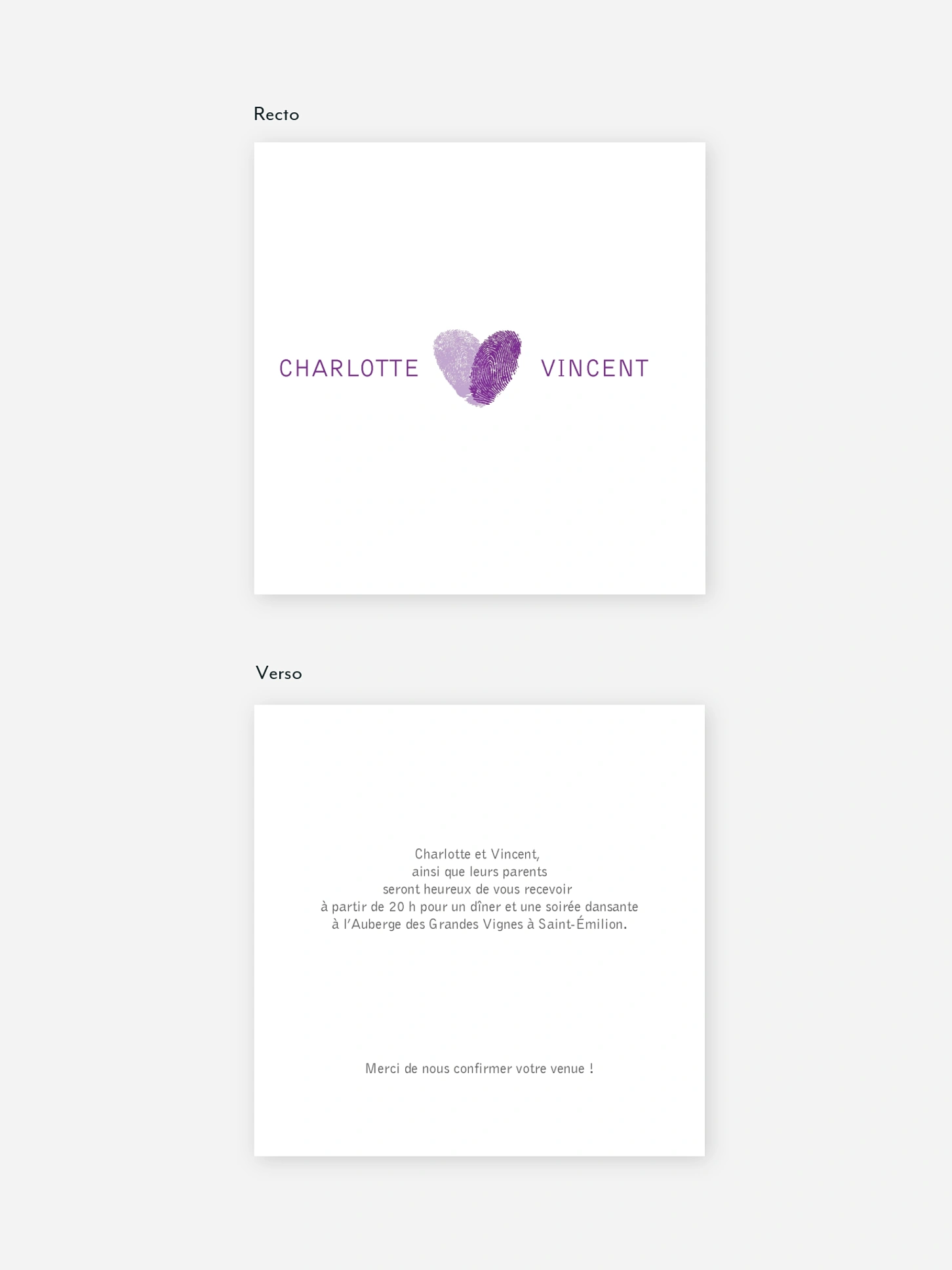 Carton d'invitation Empreinte du coeur