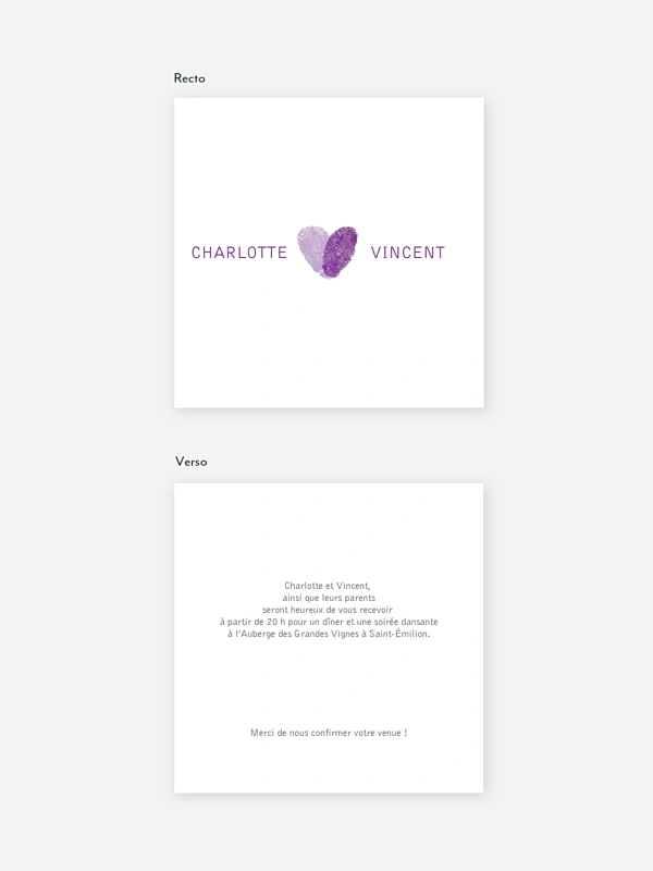 Carton d'invitation Empreinte du coeur