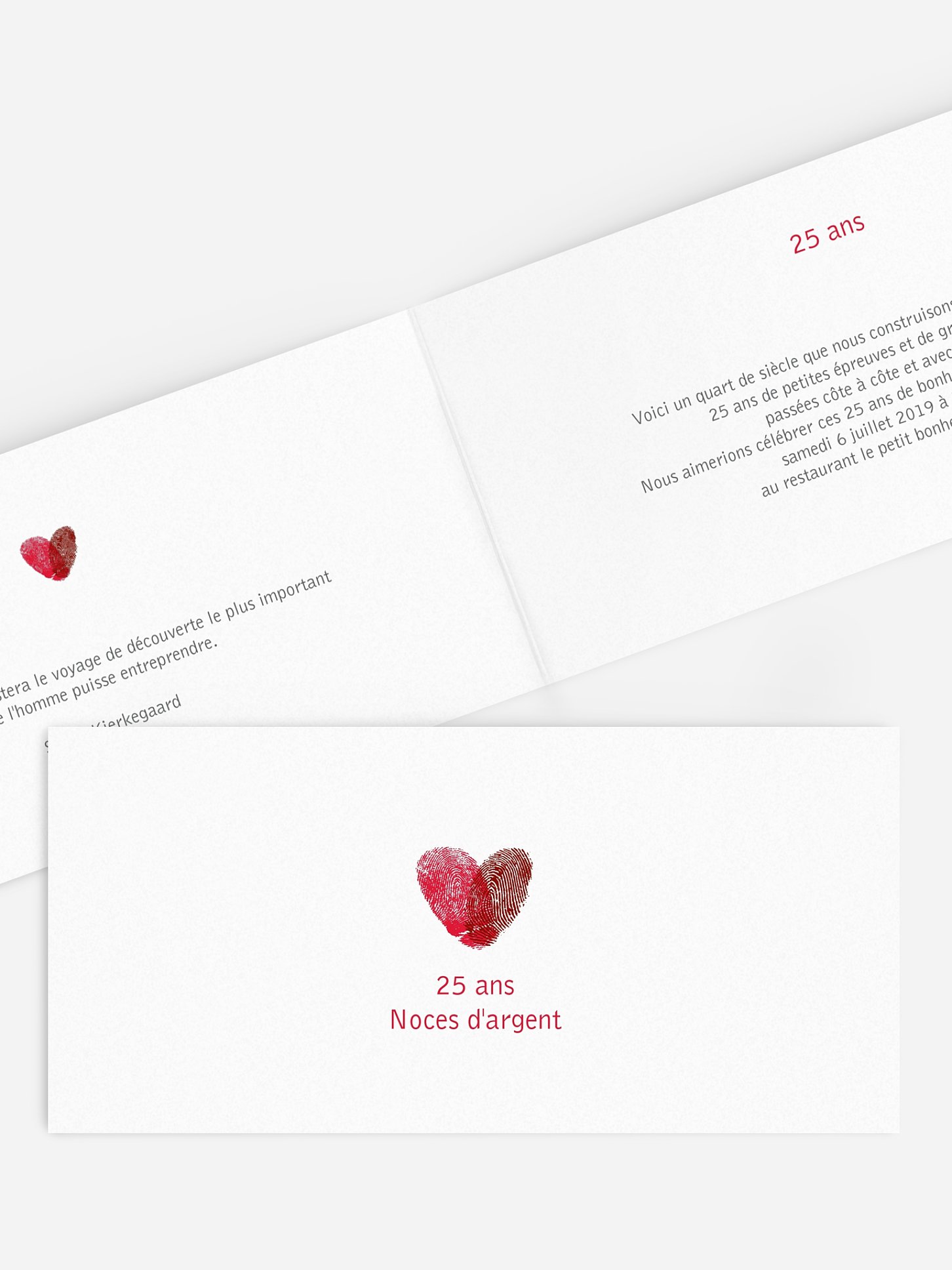 Invitation anniversaire mariage 25 ans Empreinte du coeur