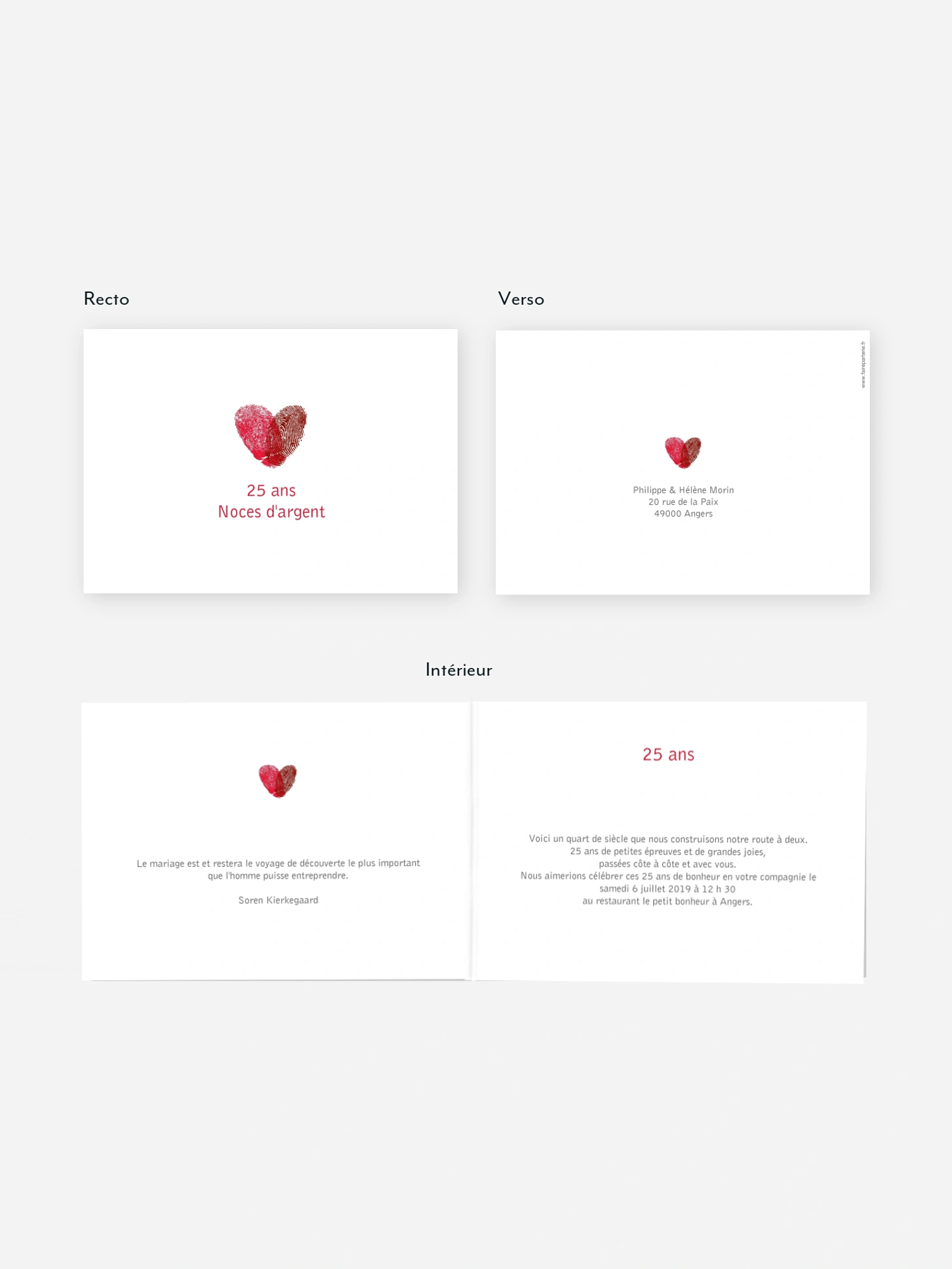 Invitation anniversaire mariage 25 ans Empreinte du coeur