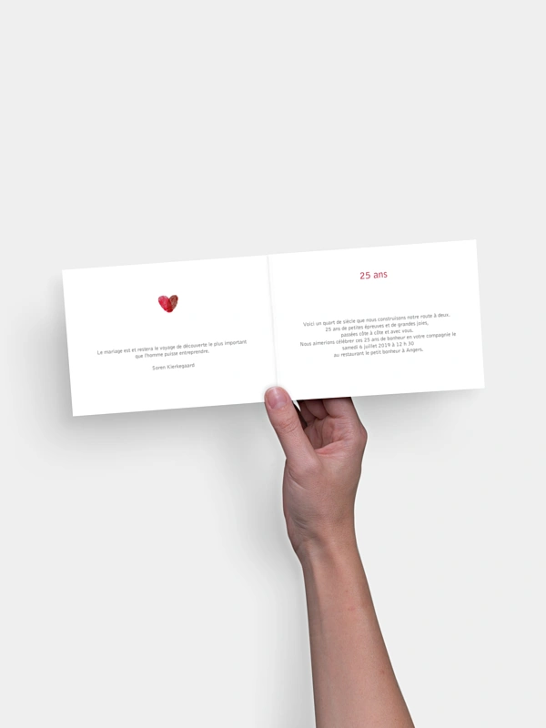 Invitation anniversaire mariage 25 ans Empreinte du coeur
