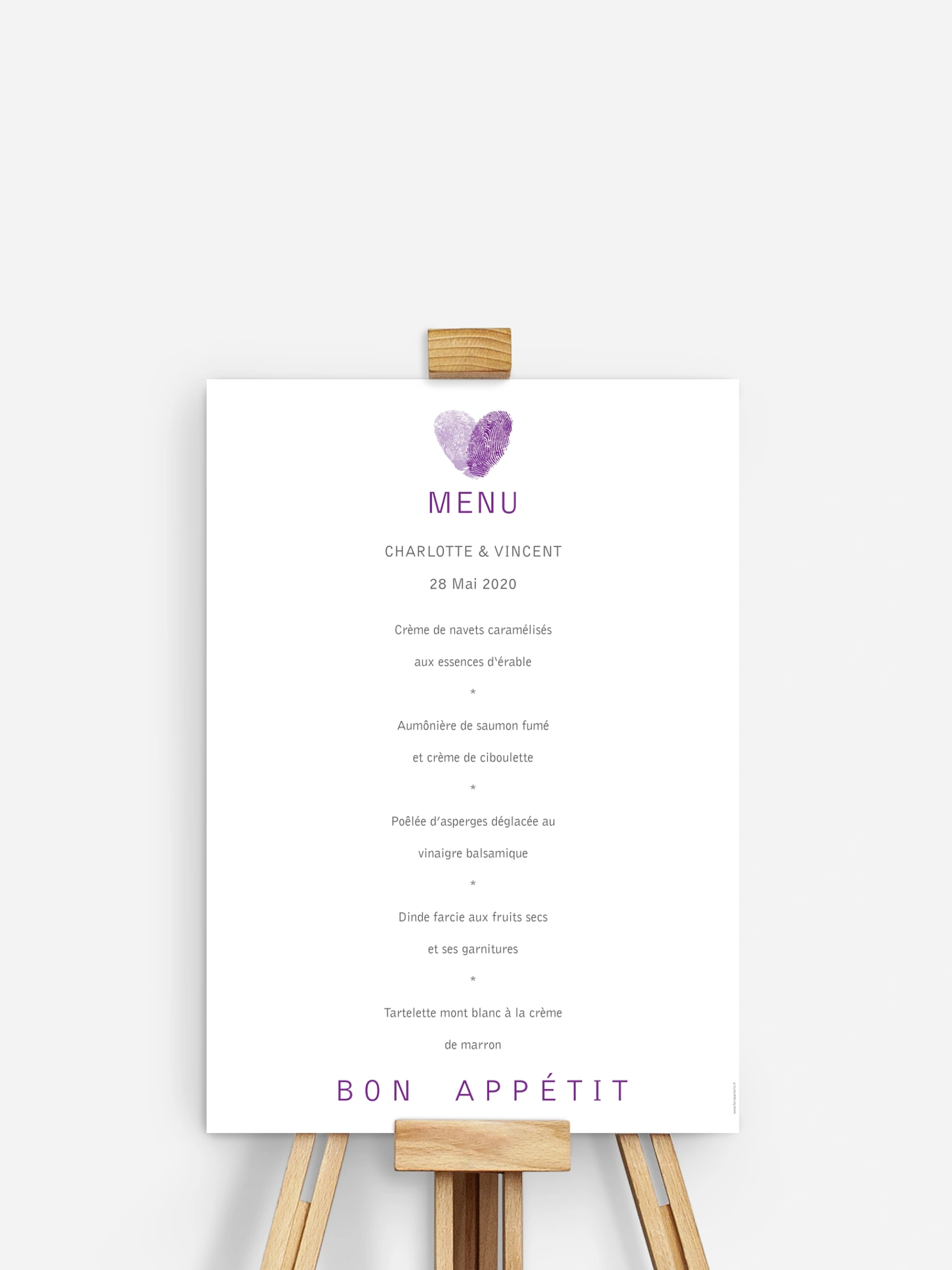Menu mariage Empreinte du coeur