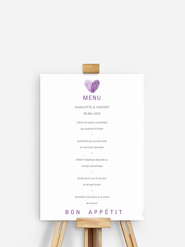 Menu mariage Empreinte du coeur