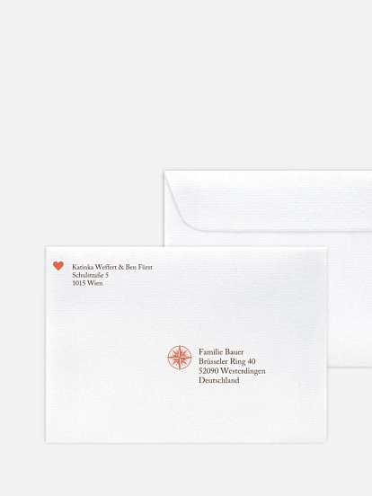 Bedruckter Briefumschlag Hochzeit Reise ins Glück