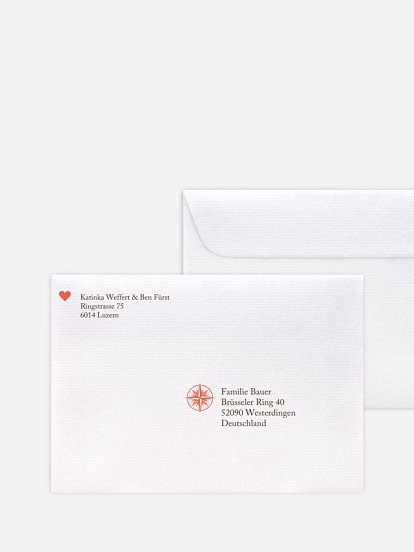 Bedruckter Briefumschlag Hochzeit Reise ins Glück