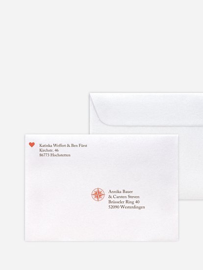 Bedruckter Briefumschlag Hochzeit Reise ins Glück