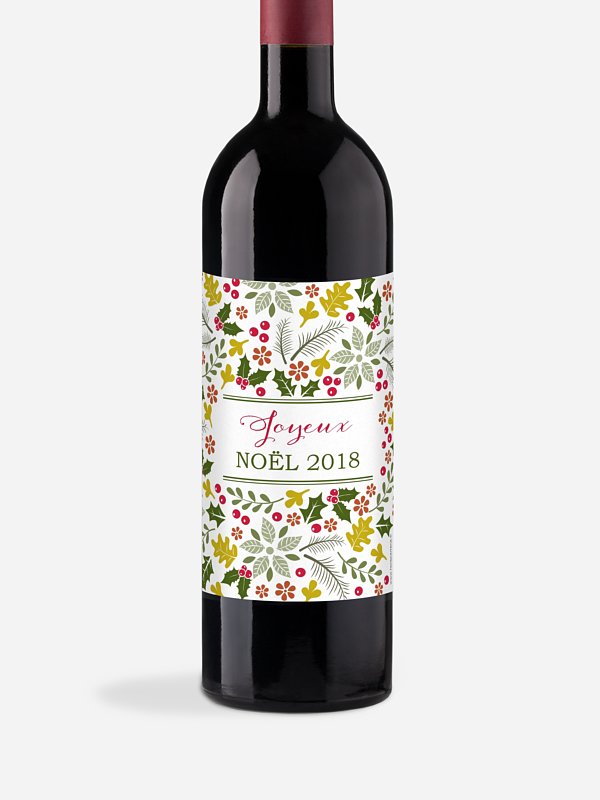 Étiquette pour bouteille Houx festif