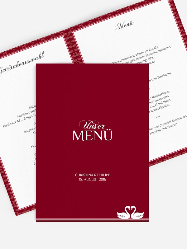 Menükarte Hochzeit Schwäne