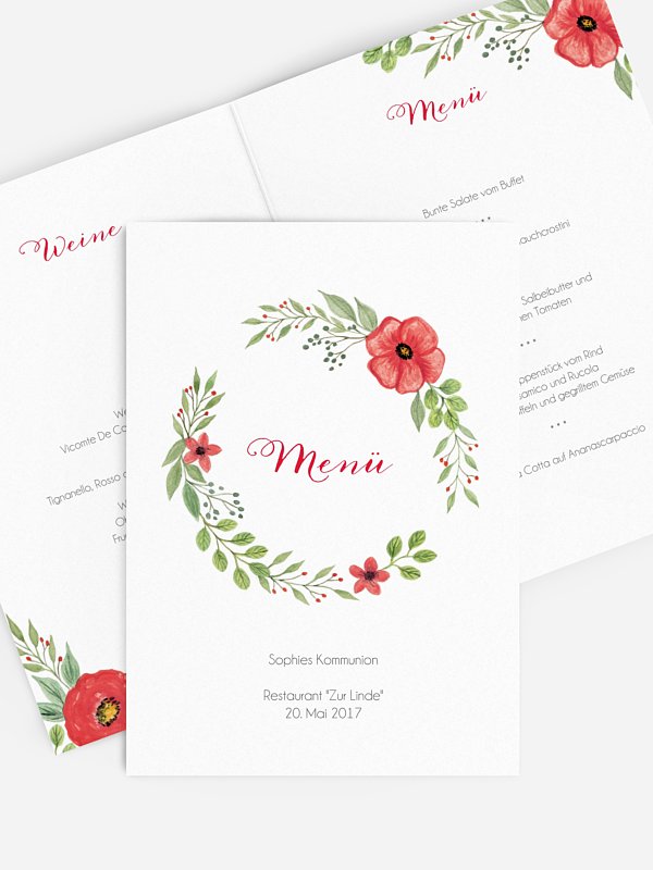 Menükarte Kommunion Floral