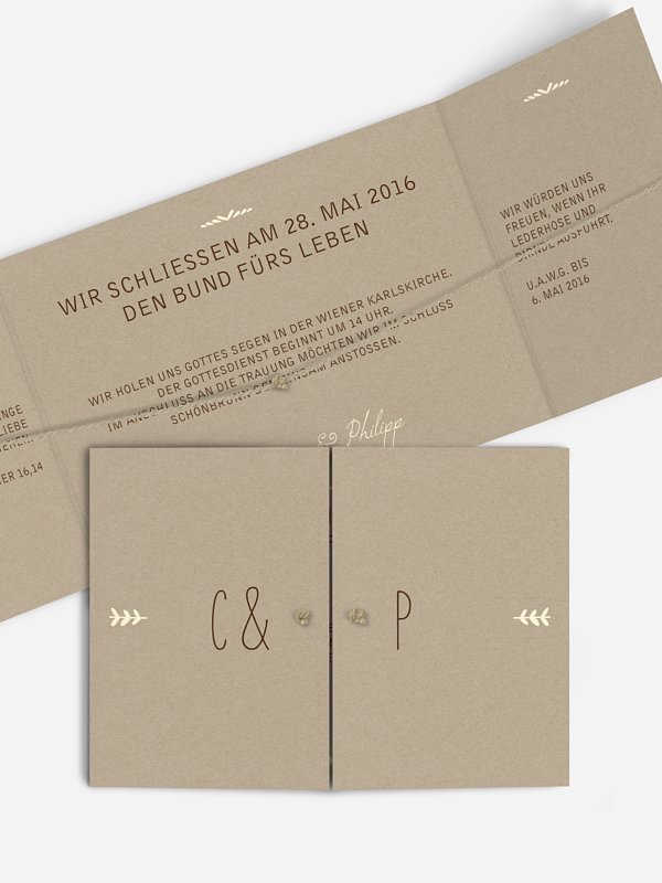 Hochzeitseinladung Rustic Love mit Kordel