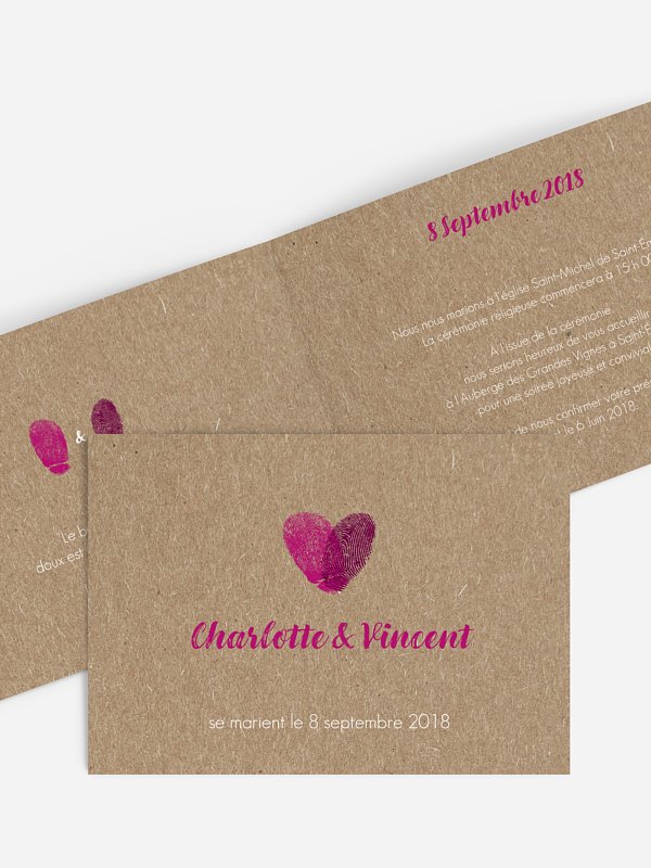 Faire-part mariage Empreintes du coeur papier kraft