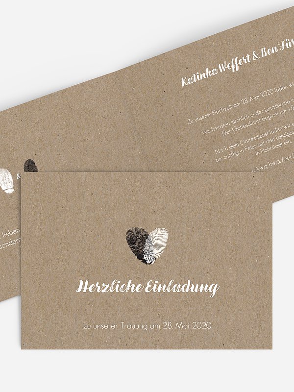 Hochzeitseinladung Fingerprint Kraftpapier